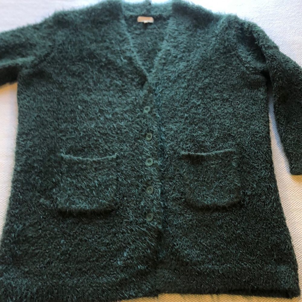Skies are Blue Sz 0X Pit to Pit 24 1/2" Teal Green Blue Eyelash Cardigan Used - Picture 5 of 15
